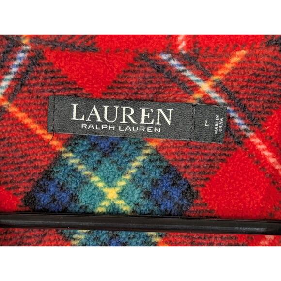 Lauren Ralph Lauren Women’s Red Plaid Leopard Trim Fleece Pajamas Large Crest - Picture 6 of 16